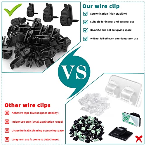 Outdoor String Lights Clips, Weatherproof Cable Hanger Hooks for Hanging Fairy Lights, Holiday Decor - Black, 50 Pack