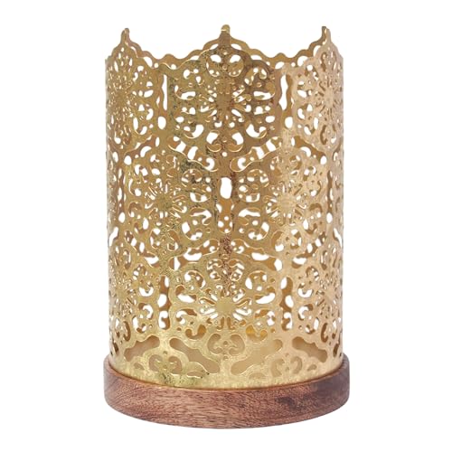 Hosley Metal Diamond Cut Design Candle Holder 7.5 Inch High, Gold Perfect for Home Decor, Lighting, Wedding, Parties, Gifting