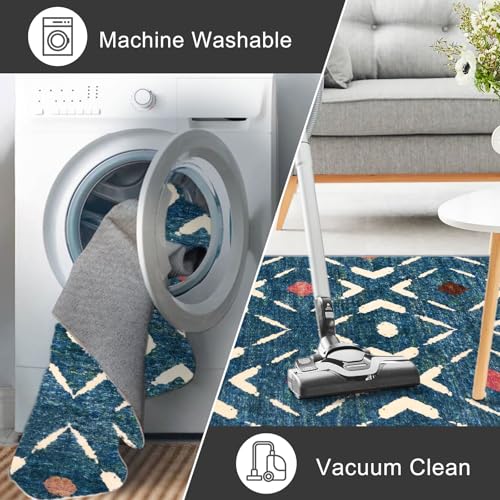 Washable Runner Rug 2x5 ft Hallway Runners, Teal/Blue