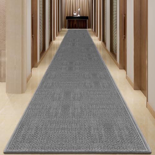 GOYLSER 20 ft Jute Entryway Runner, Rubber Backed Absorbent Extra Long Runner Rug for Hallway, Grey Laundry Room Runner Mat