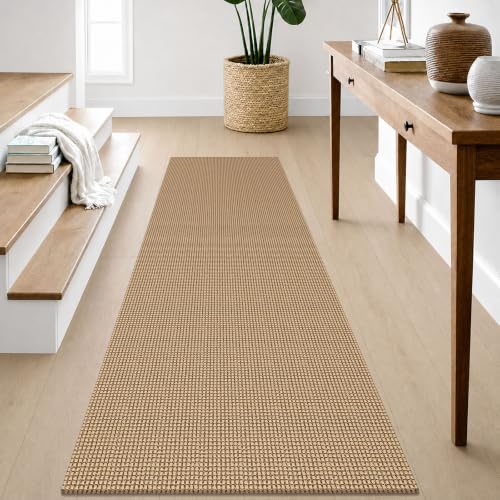 Washable Runner Rug 2.6x8 Non Slip Rubber Backed Wide Hallway Runner Entryway Runner Indoor, Kitchen Rugs Woven Cotton Floor Carpet for Hall Bedroom, Orange/Tan/Brown