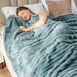 Dusty Blue Striped Throw Blanket, 330GSM Soft Plush Fleece Blanket for Couch Sofa Travel, Decorative Cozy Giftable Home Blanket, 50x70 Inches