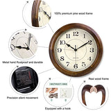 Kesin Wall Clock Wood 14 Inch Silent Wall Clocks Large Decorative Battery Operated Non Ticking Analog Retro Clock for Living Room, Kitchen, Bedroom