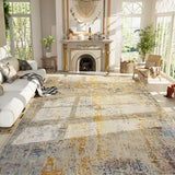 Living Room Rug 8x10 Beige Area Rugs Machine Washable Abstract Boho Large Carpet Non-Slip Non-Shedding Faux Wool Indoor Vintage Rug for Bedroom, Classroom, Dining Room, Kids Playroom