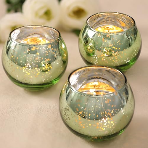 24PCS Green Votive Candle Holder Bulk, Round Mercury Glass Votives