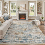 UERMEI 9x12 Area Rug for Living Room: Washable Modern Neutral Abstract Large Soft Low Pile Carpet Non-Slip Pet Kids Friendly Indoor Decor for Bedroom Dining Room Home Office Nursery Blue Brown