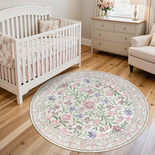 Lahome Light Purple 4ft Round Accent Rug, Small Circle Soft Mat for Nursery