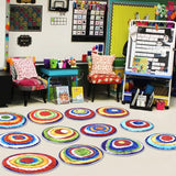 Carpet Circles Kids Rug 16Inch Rainbow Crazy Carpet Circle Seats Preschool Classroom Accessories 12pcs Round Flexible Seats Group Activity Spots Marker for Classroom Kindergarden Playroom
