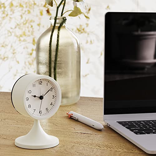 AYRELY® 3" Cute Analog Alarm Clock,Small Retro Table Clock Battery Operated,Slient Metal Desk Clock with Light for Living Room Decor,Bedroom,Bedside,Shelf (White)