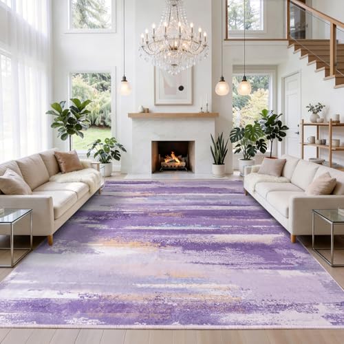 8x10 Area Rugs for Living Room, Modern Abstract Rugs Purple
