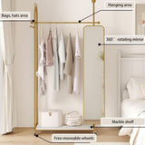 Standing Mirrors Full-Length Mirror Clothes Hanger Integrated rotatable Household Clothes Hanger Floor-Standing Vertical Cloakroom Dressing Mirror(Rose Gold)