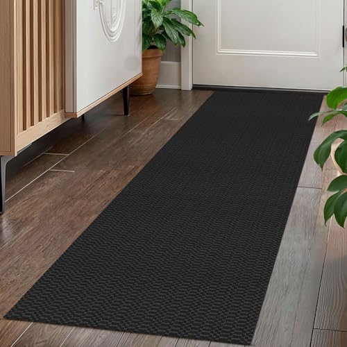 KOZYFLY 2x5 Runner Rug, Washable Non Slip Kitchen Hallway Rug, Black/Grey