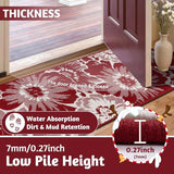 Findosom Christmas Area Rug 3x5, High-Low Textured Floral Entryway Rug Red