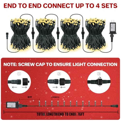 66FT 200 LED Christmas Light, Twinkle Xmas Lights with 8 Modes and Timer, Outdoor Waterproof Christmas Tree Lights for Room Bedroom Wedding Party Holiday Decorations, Warm White
