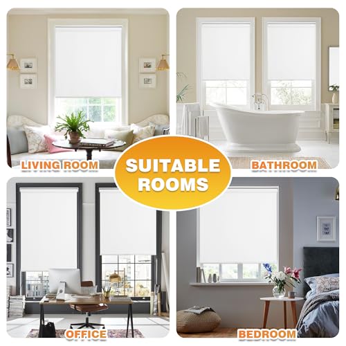 Blackout Roller Shades for Windows, Cordless Free-Stop Blinds with Thermal Insulated,UV Protection Fabric. Pull Down Room Darkening Door Blinds for Home, Office Easy to Install(23" W x 72" H,White)