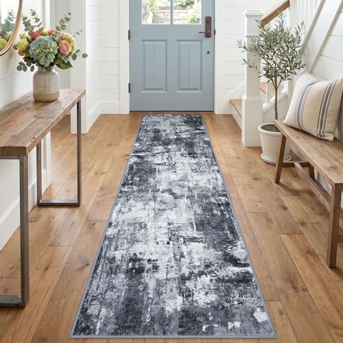 KOZYFLY Modern Washable Rug Runner 2x8 Kitchen Runner Rugs Multi-Grey