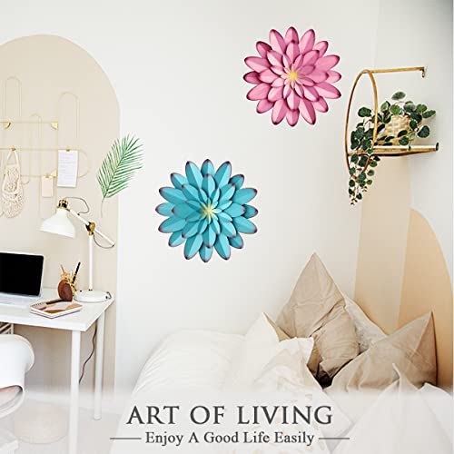 AHYS Metal Flowers Wall Decor Indoor Outdoor Metal Wall Art for Farmhouse Home Living Room Bedroom Bathroom Garden Decor – 12 Inch - Pink