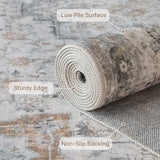 GENIMO 8x10 Area Rugs for Living Room, Machine Washable Non Slip Vintage Area Rugs, Low Pile Lightweight Print Rug for Bedroom, Dining Room, Home Office, Light Taupe Brown