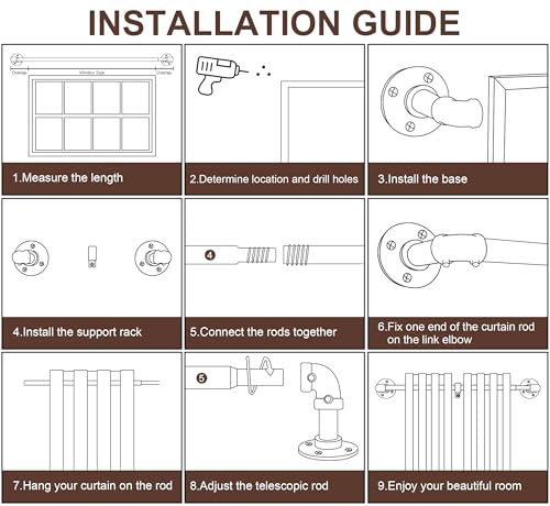 Curtain Rods for Windows 120 to 170, Heavy Duty Industrial Curtain Rods, Black Wrap Around Outdoor Curtains Rod,1 Inch Adjustable Drapery Rod 144-170"