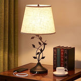 Kakanuo Table Lamp for Bedside, Lamp for Living Room with USB-A and USB-C Charging Ports, Traditional Tall Bedroom Lamp for End Table