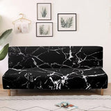 Black Marble Futon Covers Slipcover Full Size Furniture Protector Indoor Armless Sofa Slipcover with Elastic Bottom Soft Home Decor Pet Protection