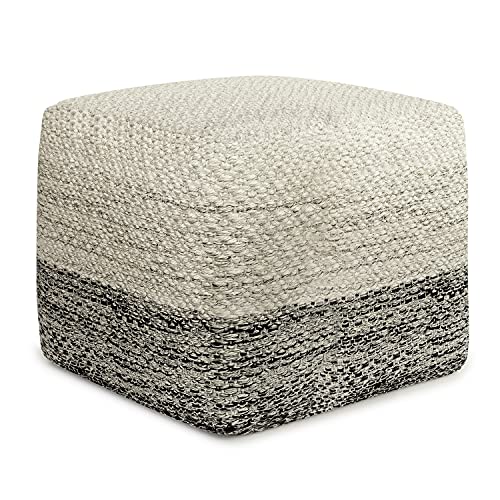 SIMPLIHOME Macie 18" Wide Square Pouf in Grey/White PET Polyester