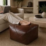 Handmade Moroccan Leather Pouf – Delivered Unstuffed – Ottoman, Footstool, Footrest, Hassock, Floor Cushion – Modern Living Room, Artisan Crafted (Dark Brown, 20 x 20 x12 inches)