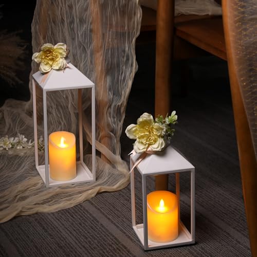 2 Pcs Wedding Lanterns Decorative with Candles White Farmhouse Lanterns