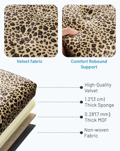 Bsketa Storage Ottoman, 17" Folding Velvet Foot Rest,Leopard Print 2 Pack