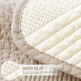 vctops Farmhouse Solid Color Embroidery Sofa Couch Cover Cotton Quilted Sectional Couch Covers Washable Non Slip Sofa Slipcover for Dogs, Children, Pets Furniture Protector (Khaki,28"x28")