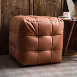 Footstool, Faux Leather Cube Pouf, Square Leather Pouf, Contemporary pu Leather Pouf, Padded Footstool, Tufted Pouf for Living Room Bedroom Moroccan Decor,E