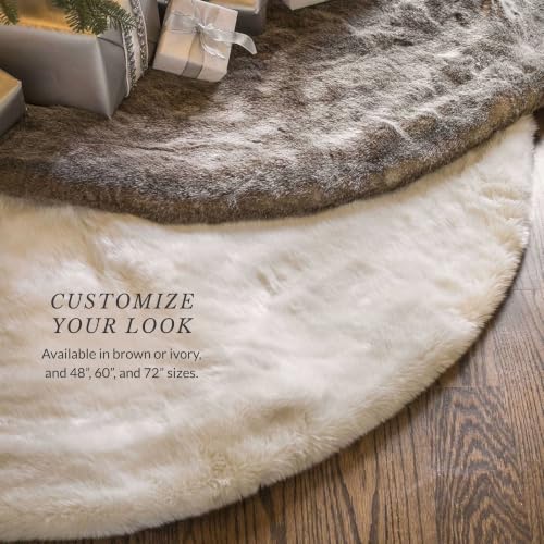 Balsam Hill Lodge Faux Fur Christmas Tree Skirt - Premium Rustic and Luxurious Fur Accents in Brown and Ivory for Tree Decor, Ivory, 72"