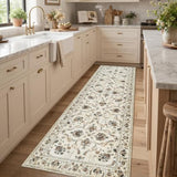 jinchan 3x10 Traditional Floral Rug, Washable Rug Runner, Beige Slate