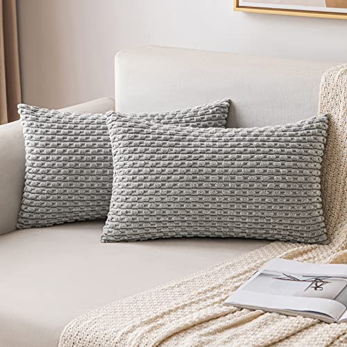 MIULEE Lumbar Decorative Throw Pillow Covers 12x20 Light Grey Corduroy
