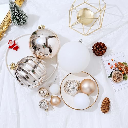 Christmas Ball Ornaments for Xmas Decorations,50 pcs Christmas Extra Large Tree Shatterproof Ornaments-Champagne (Combo of 5 Style in 3 Sizes)