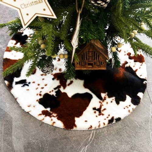 Christmas Tree Skirt 30/48inches, Cow Stripe Plush Faux Fur Christmas Tree Skirt Xmas Tree Skirt for Christmas Decorations Home Party Holiday Decor Cow 78 CM