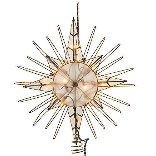 Kurt Adler 10 Light Gold Glitter Capiz Bethlehem Star Treetop, 14"