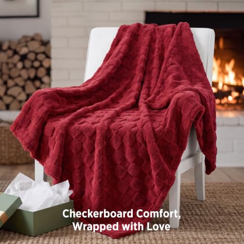 Bedsure Checkered Soft Cozy Twin XL Blanket for Bed, Red, 66"×90"