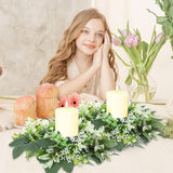 3PCS Artificial Eucalyptus Leaves Wreaths Candle Rings Wreaths Summer Greenery Garland Pillar Holder for Home Wedding Party Table Centerpiece Green