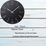 jomparis Black Wall Clock Modern Style Plastic Wooden Wall Clocks Decor 12 Inch Silent Non-Ticking for Office Home Bedroom