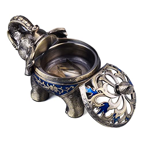 K COOL Metal Backflow Incense Holder Elephant Cone Incense Burner Candle Holder with Lid, Aromatherapy Ornament Home Office Decoration for Indoor Outdoor (Navy Blue)