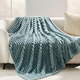 Dusty Blue Striped Throw Blanket, 330GSM Soft Plush Fleece Blanket for Couch Sofa Travel, Decorative Cozy Giftable Home Blanket, 50x70 Inches