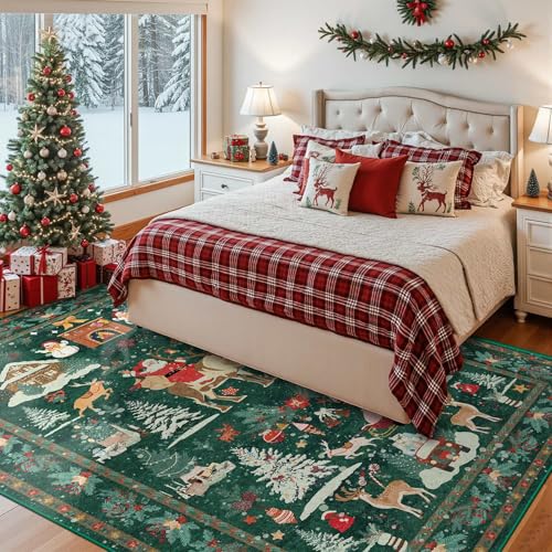 Christmas Rug 5x7 Area Rugs for Living Room Bedroom, Green