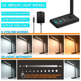 LED Desk Lamp with Wireless Charger, USB Charging Port, 10 Brightness, 5 Color Modes, Desk Lamps for Home Office, Dimmable Table Lamp Eye Caring Reading Light, Touch Control, Auto Timer, Black
