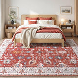 8x10 Area Rugs for Living Room, Washable Rug Vintage Floral, Red