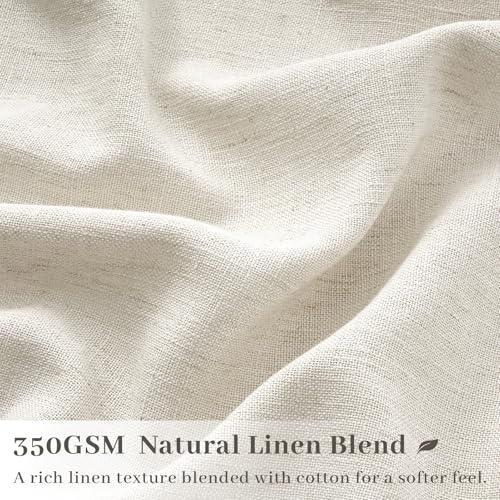 Natural Pinch Pleated Linen Curtains 96 Inches Long for Living Room Bedroom Birch Thick Linen Textured Memory Trained Light Filtering Back Tab Pleated Cream Drapes with Hooks Rings 8 FT