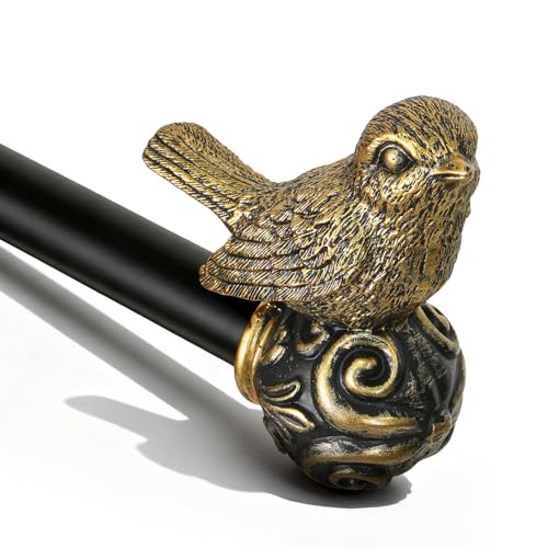 Black Curtain Rods for Windows 28 to 48 Inch, Vintage Decorative Curtain Rod with Gold Bird Finials, 1'' Adjustable Heavy Duty Drapery Rod Set for Bedroom Living Room Kitchen,18-60''