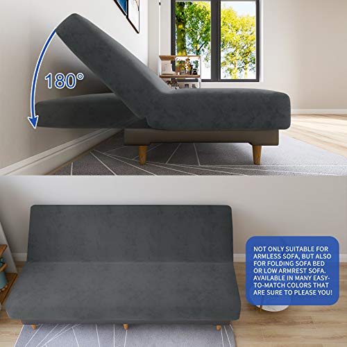 MAXIJIN Velvet Futon Cover Full Size Stretch Futon Mattress Cover Thick Soft Armless Sofa Bed Slipcover Plush Couch Furniture Protector with Elastic Bottom, Machine Washable (Gray)