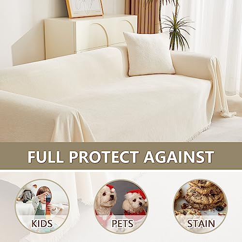 MYSKY HOME Couch Cover for Pets, Beige Couch Covers for 2 Cushion Couch Sofa, Sofa Slipcover Sectional L Shape Chenille Covers for Pets, Throw Couch for Dogs, Kids,71" X118"