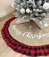 48 Inch Christmas Tree Skirt Linen Burlap Buffalo Plaid Edge Decoration for Merry Christmas Party Red and Black Buffalo Christmas Tree Skirt Decorations
